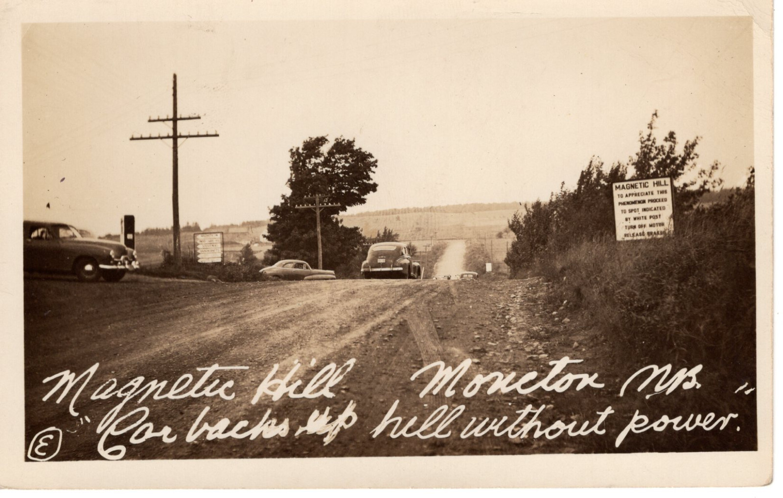 Postcard Magnetic Hill Car Backs Up Hill w/0 Power Reall Photo RPPC 1940's -007 Postcard Magnetic Hill Car Backs Up Hill w/0 Power Reall Photo RPPC 1940's -007