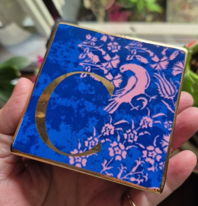 Anthropologie Venice Monogram Gilt C Ceramic Trinket Box Pink Bird Cobalt Lid Anthropologie Venice Monogram Gilt C Ceramic Trinket Box Pink Bird Cobalt Lid