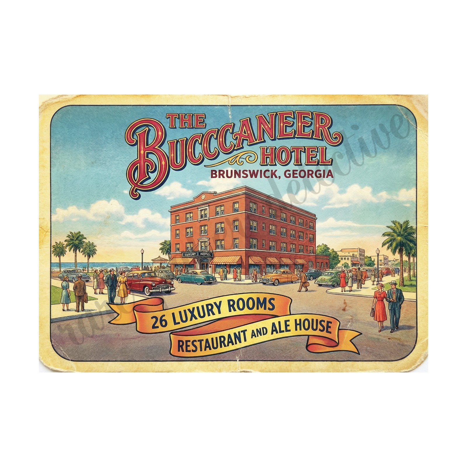 Hotel Luggage Label Sticker, Brunswick Georgia, Exclusive Design 5" x 7" Hotel Luggage Label Sticker, Brunswick Georgia, Exclusive Design 5" x 7"