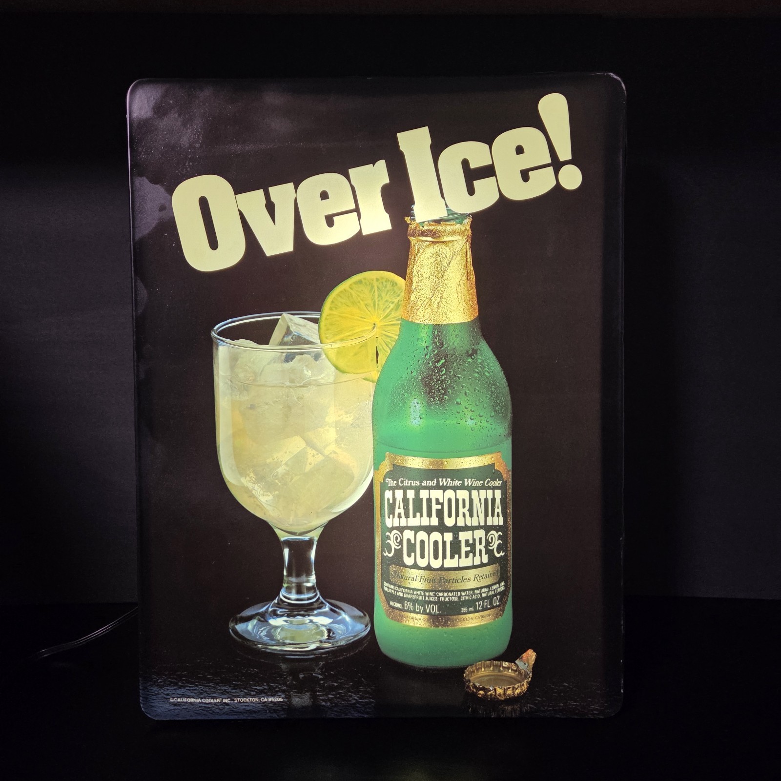 VINTAGE 1985 California Cooler "OVER ICE" Wine Cooler Lighted Light Up Sign 
