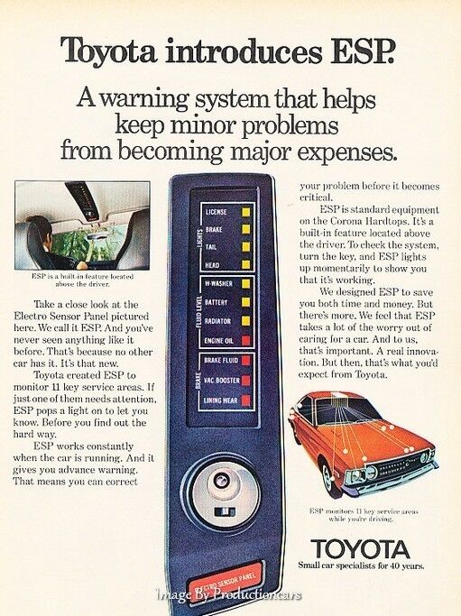 1974 Toyota Carina ESP System - Original Advertisement Print Art Car Ad J647