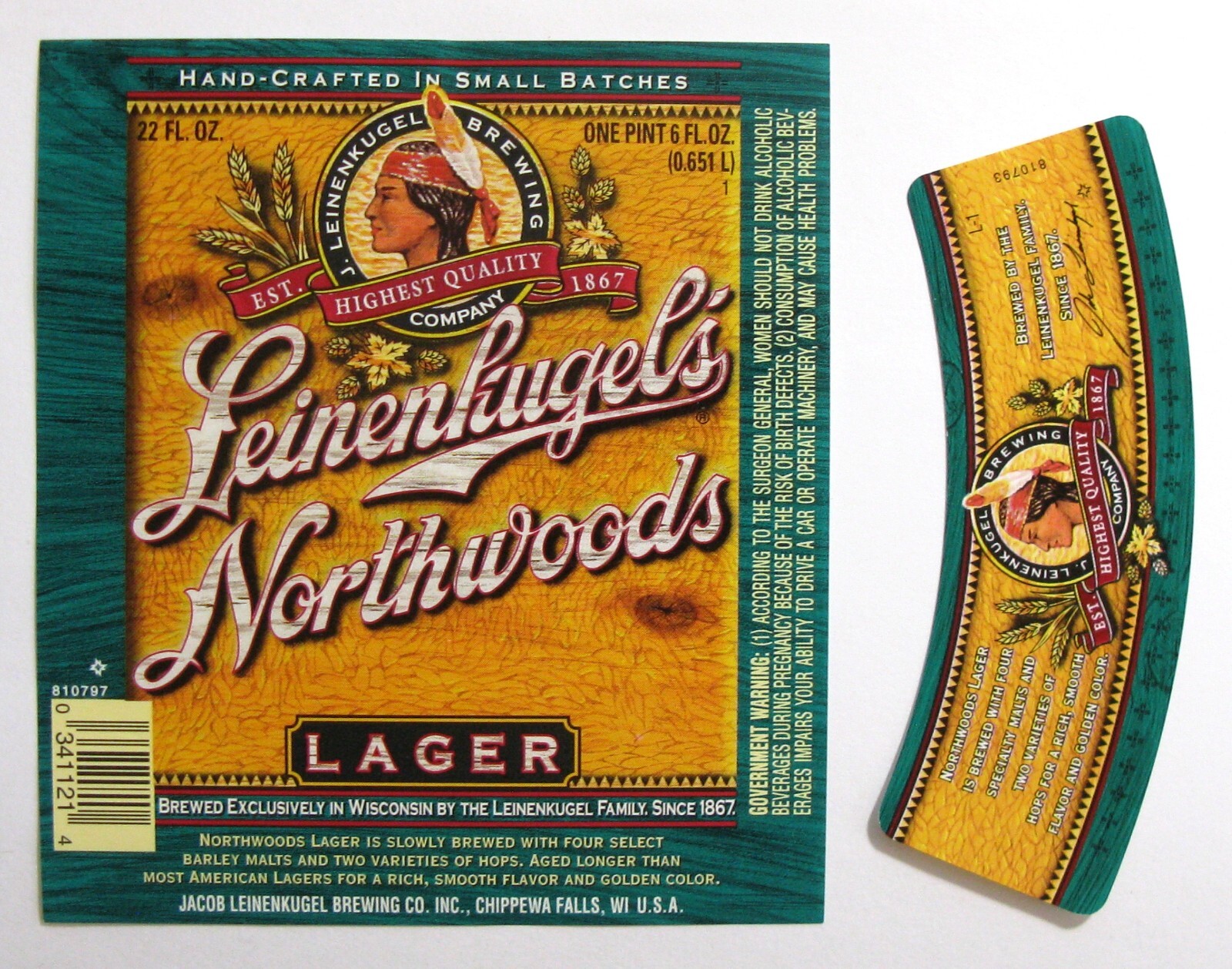 Jacob Leinenkugel LEINENKUGEL'S NORTHWOODS label WI 22oz  #1- #810797 w/Neck