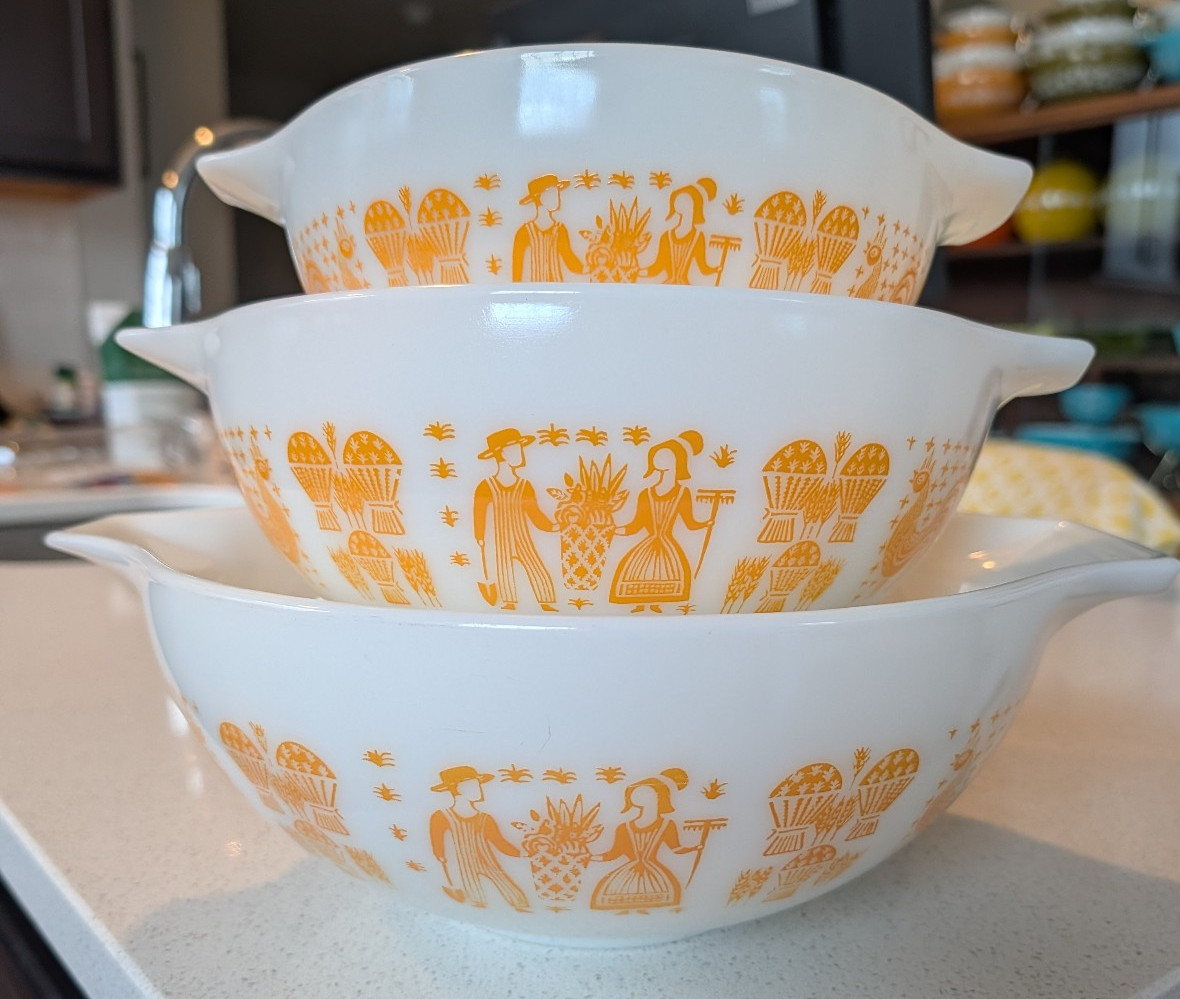 vintage pyrex orange butterprint 442, 443 and 444