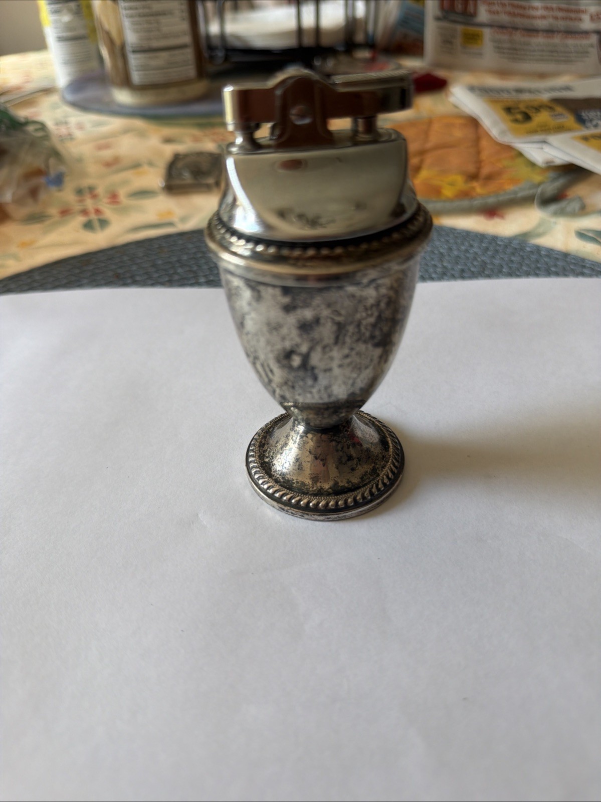 Vintage sterling silver Table Lighter Pedestal Base Weighted w/ Removable Insert