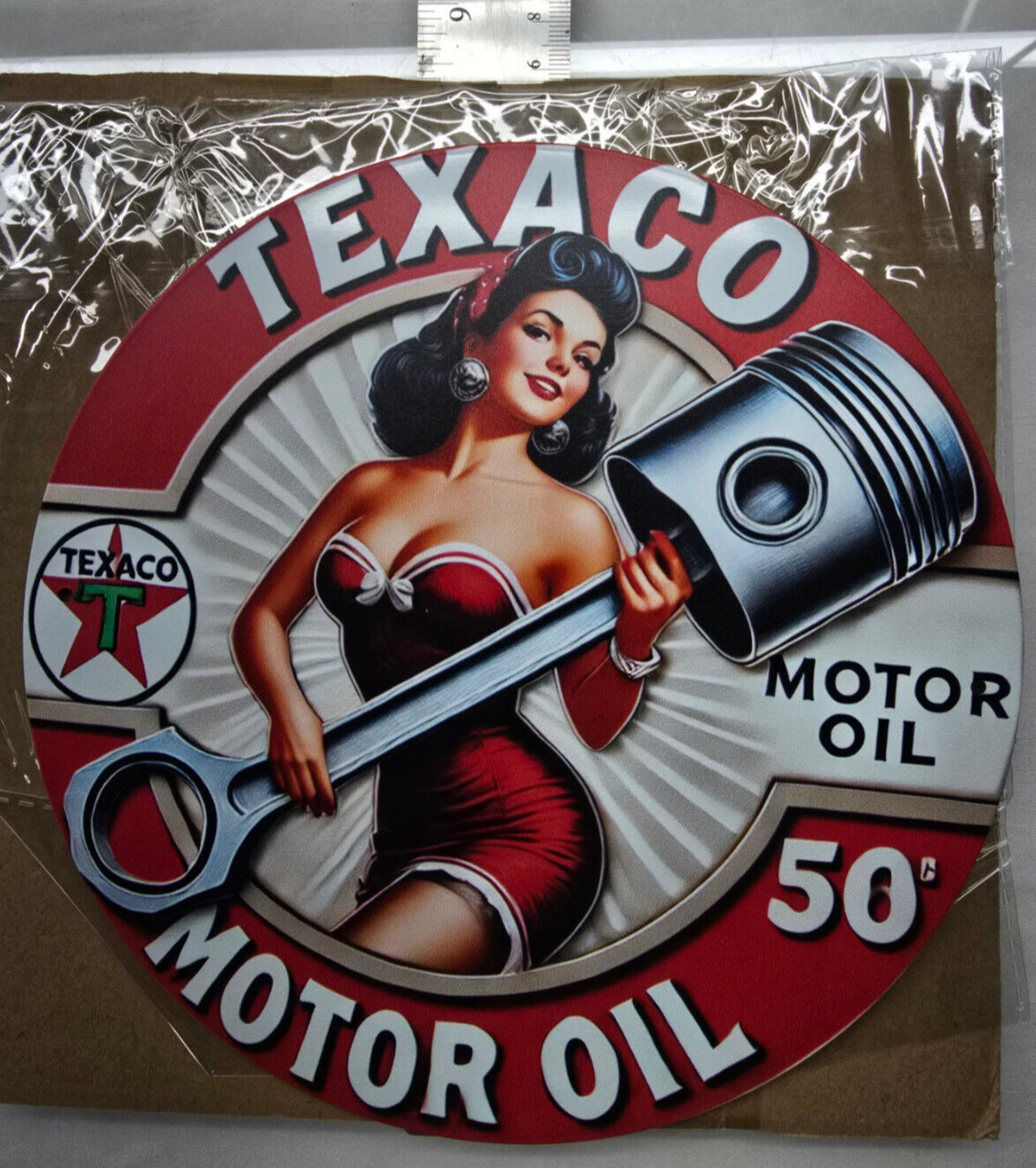 VINTAGE TEXACO GASOLINE SIGN PUMP PLATE GAS STATION OIL 7 3/4" x 7 3/4" VINTAGE TEXACO GASOLINE SIGN PUMP PLATE GAS STATION OIL 7 3/4" x 7 3/4"