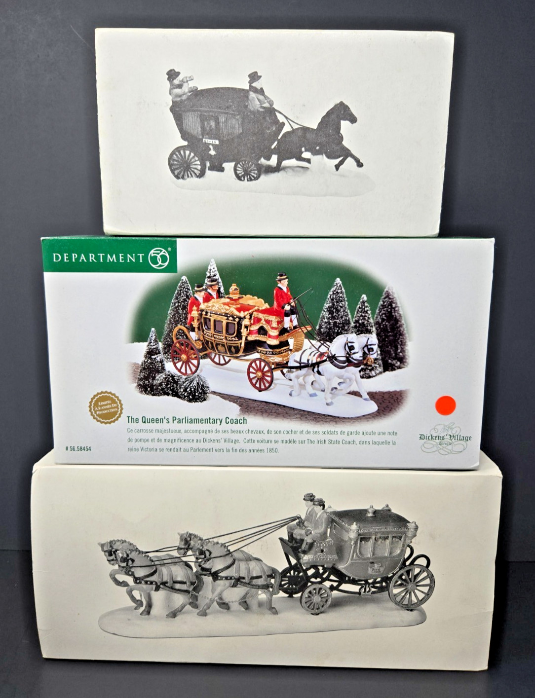 LOT of 3 Department 56 Heritage Village Collection Royal Dover Coach Christmas