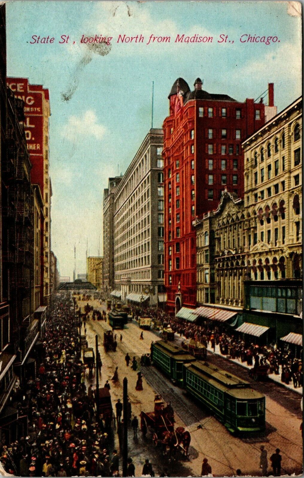 Vintage Postcard Illinois, State St. Lookin North from Madison St., Chicago IL