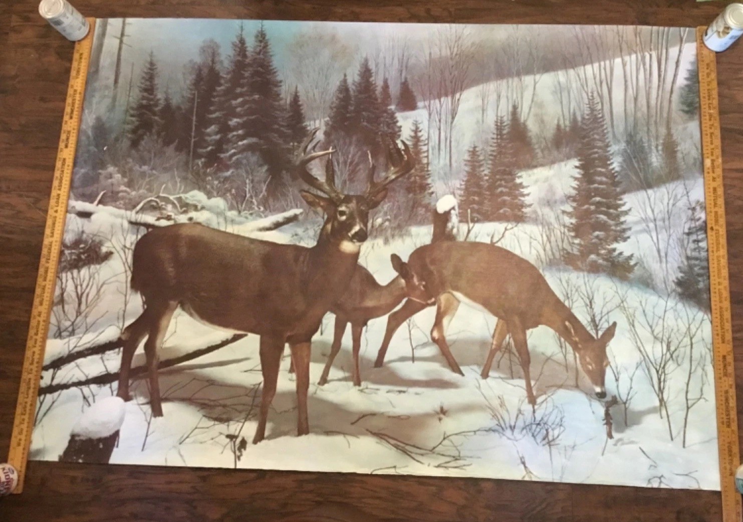 Sears Roebuck MCM Large Wall Mural Winter Deer Scene 45x65 1961 VTG Sears Roebuck MCM Large Wall Mural Winter Deer Scene 45x65 1961 VTG