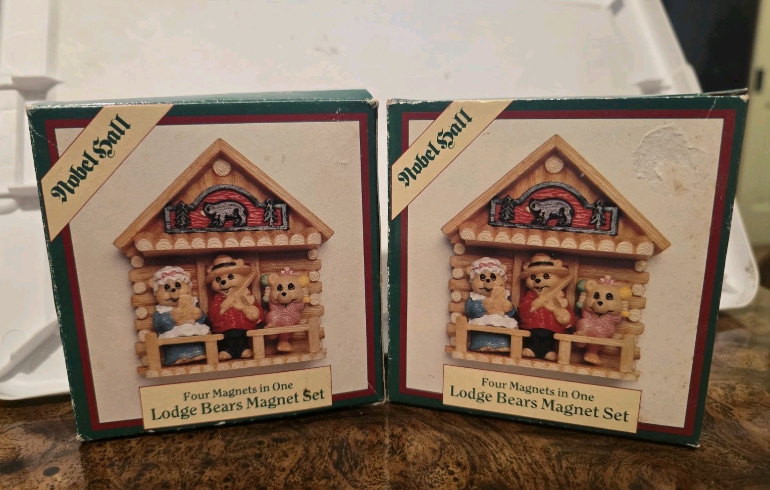 Lot Of 2 Vtg Nobel Hall Lodge Bears Magnet 4 Pc Set w/Cabin Mom Dad Baby w/ Box Lot Of 2 Vtg Nobel Hall Lodge Bears Magnet 4 Pc Set w/Cabin Mom Dad Baby w/ Box
