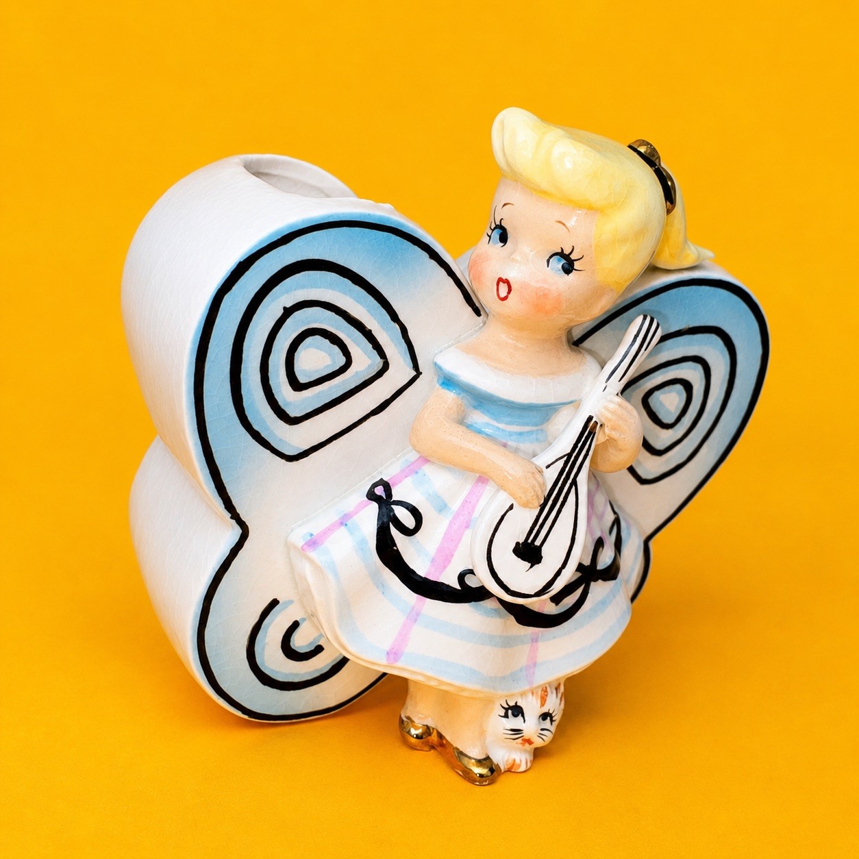❤️ CUTE Vintage Consco Marilyn Exclusive Blue Butterfly Planter Girl Cat Kitten ❤️ CUTE Vintage Consco Marilyn Exclusive Blue Butterfly Planter Girl Cat Kitten