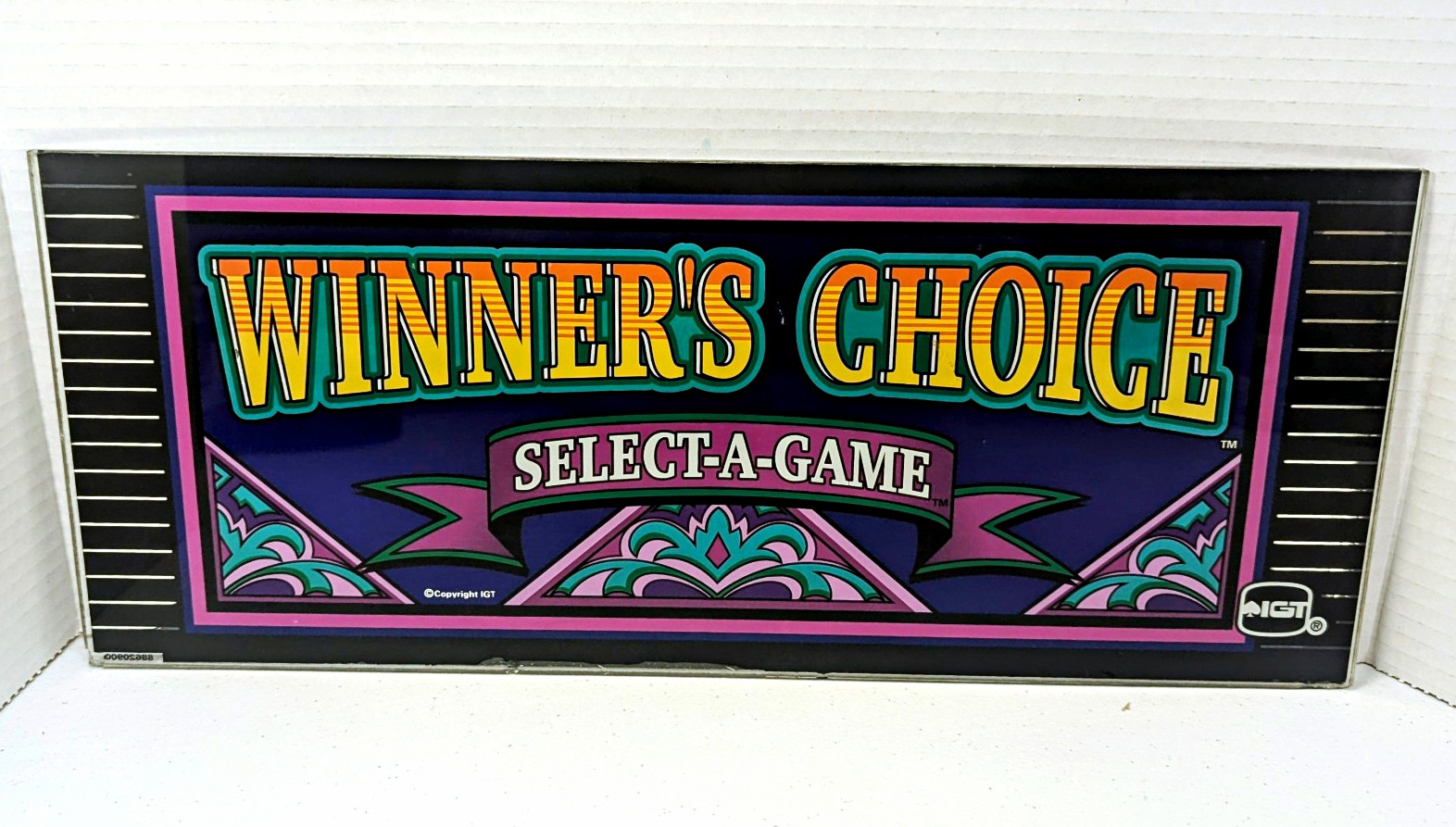 Vintage IGT Winner's Choice Select-A-Game Slot Machine Glass Panel 17.25x 7" Vintage IGT Winner's Choice Select-A-Game Slot Machine Glass Panel 17.25x 7"