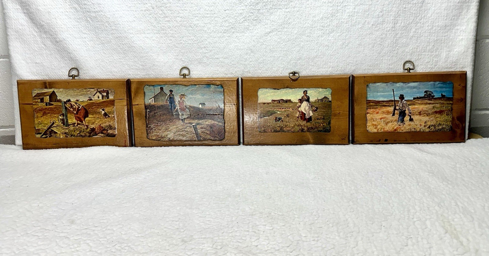 Vintage Harvey Dunn wall decor 4 prints decoupaged wood Brass 11” X 8” Vintage Harvey Dunn wall decor 4 prints decoupaged wood Brass 11” X 8”