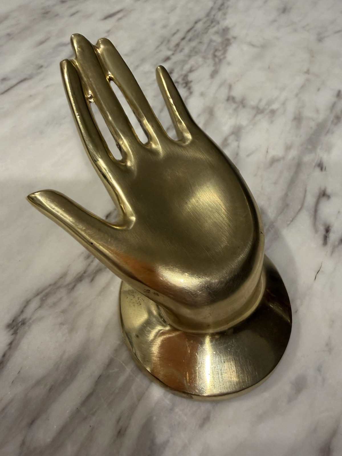 Vintage Solid Brass Hand Jewelry Ring Holder Wall Mount MCM Decor 4” Vintage Solid Brass Hand Jewelry Ring Holder Wall Mount MCM Decor 4”