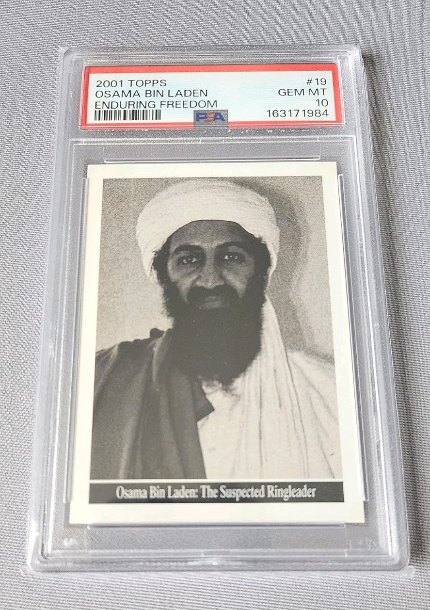 2001 TOPPS ENDURING FREEDOM #19 OSAMA BIN LADEN PSA 10 GEM MINT 2001 TOPPS ENDURING FREEDOM #19 OSAMA BIN LADEN PSA 10 GEM MINT