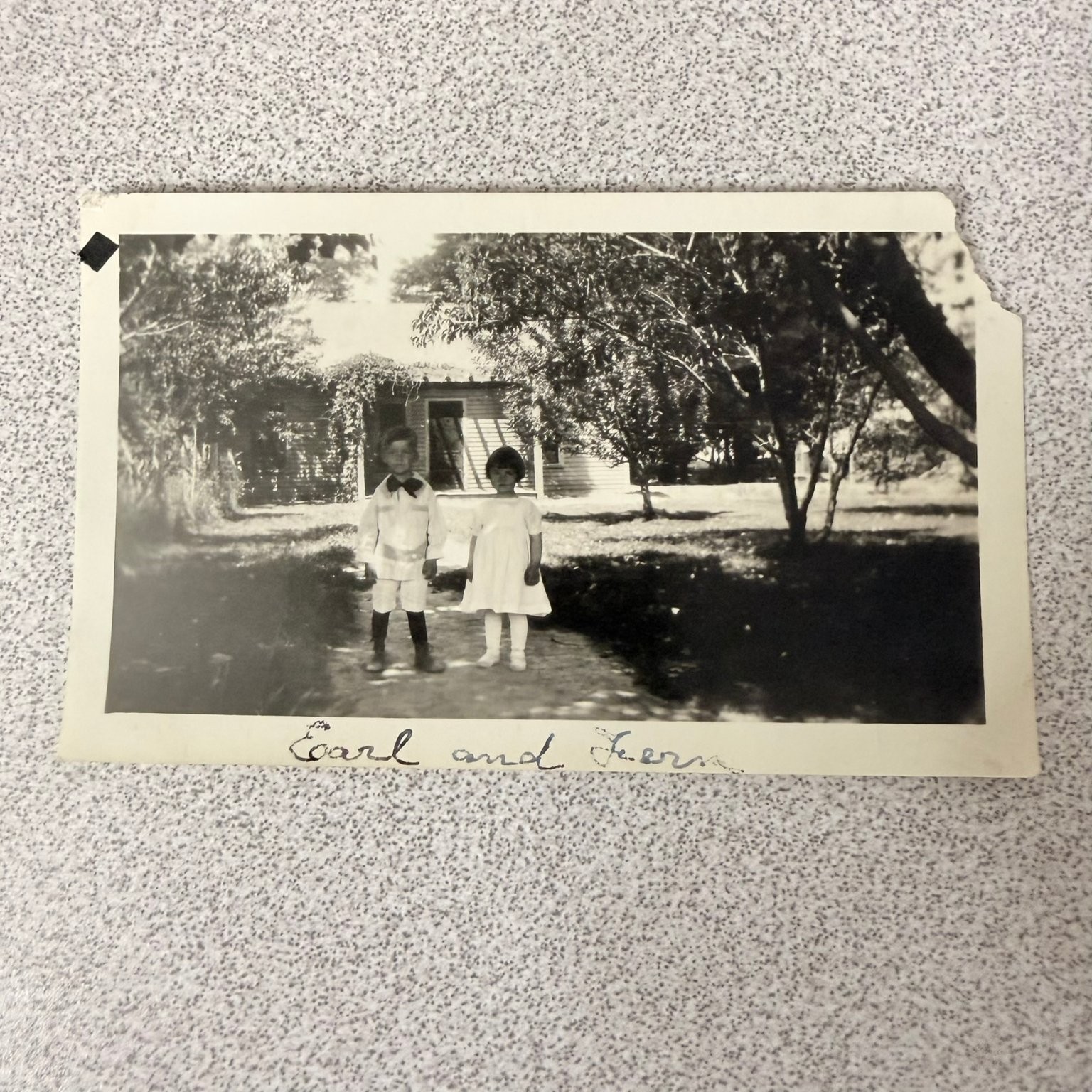 Children Portrait 1920s Snapshot Photograph Boy Girl House Americana Children Portrait 1920s Snapshot Photograph Boy Girl House Americana