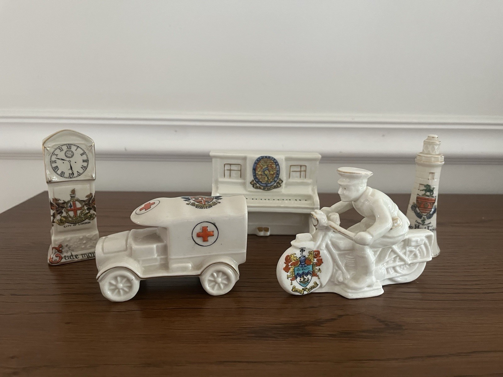 Antique Crested China 5pc Lot WWI Military & Novelty Carlton Arcadian Shelley Antique Crested China 5pc Lot WWI Military & Novelty Carlton Arcadian Shelley