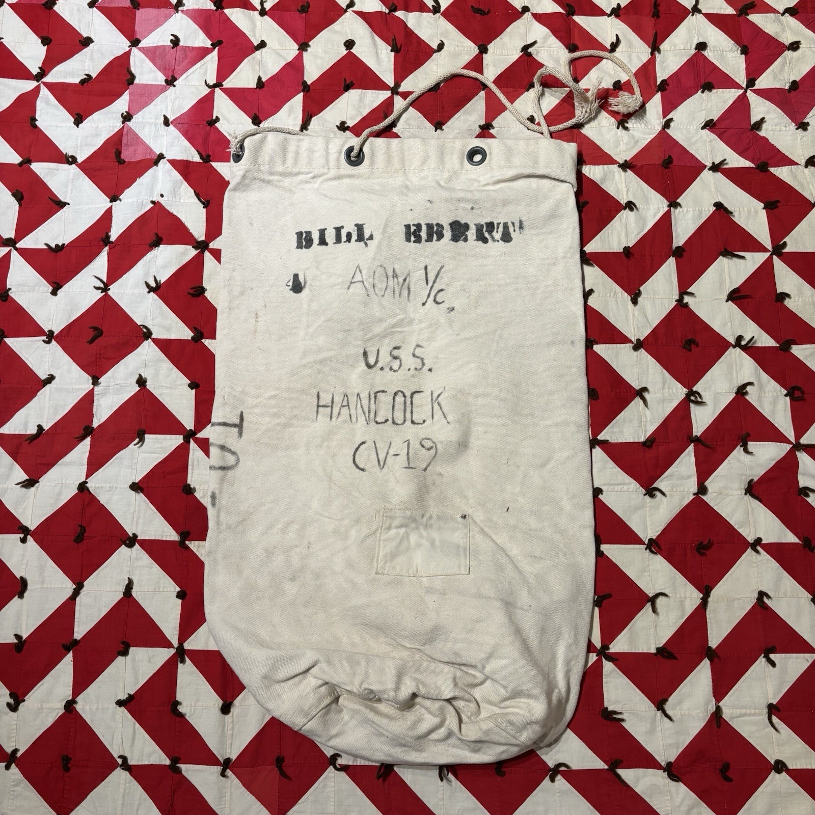 Vintage USS Hancock Stenciled Sea Bag Canvas WW2 As Is Worn USN Vintage USS Hancock Stenciled Sea Bag Canvas WW2 As Is Worn USN
