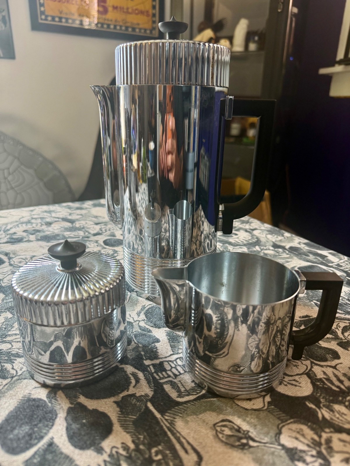 CHASE Chrome Continental Line Coffee Pot Serving Set 1930s Von Nessen CHASE Chrome Continental Line Coffee Pot Serving Set 1930s Von Nessen