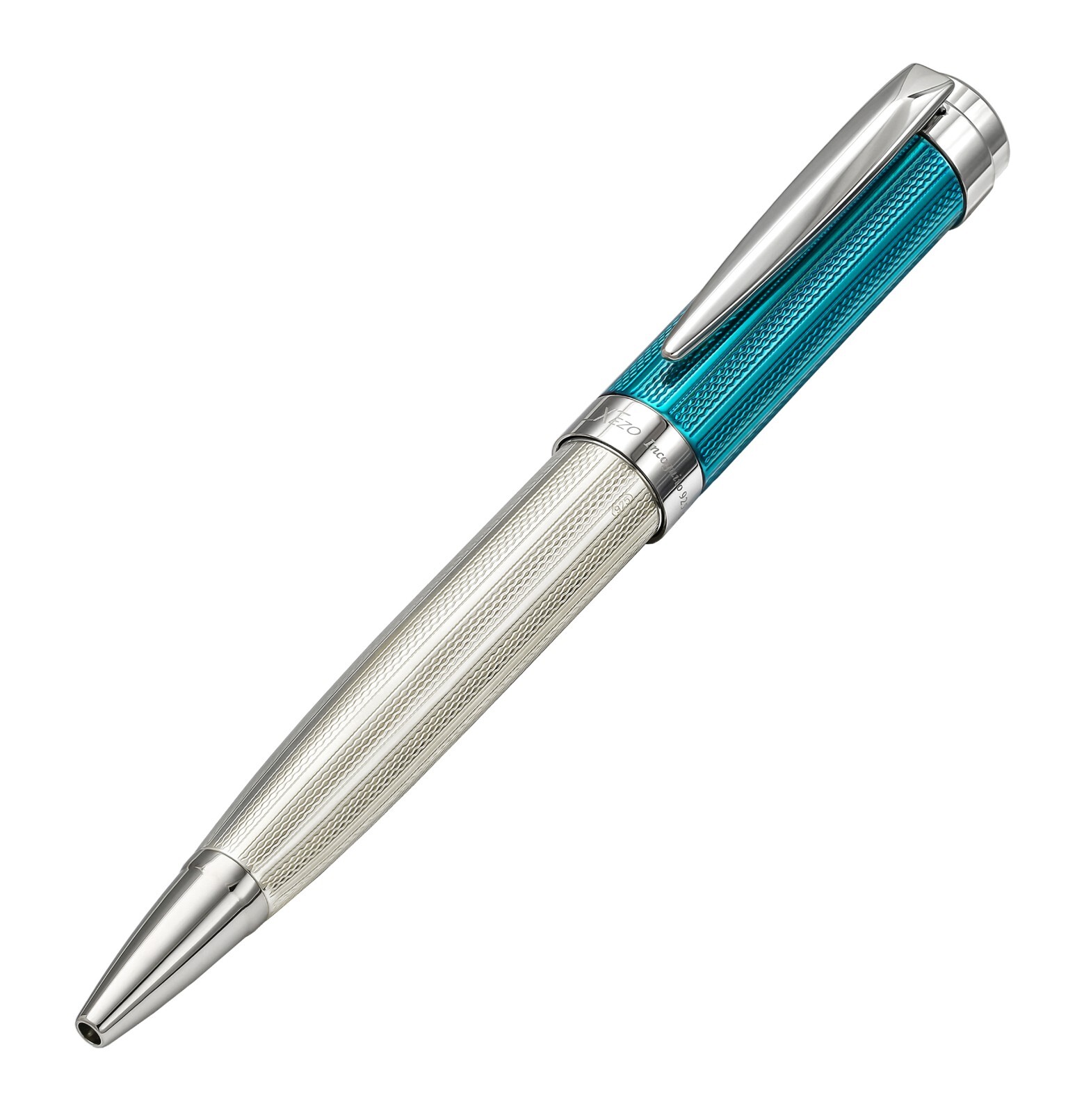 Xezo Incognito 925 Sterling Silver Platinum & Azure Blue Ballpoint Pen, Med Tip Xezo Incognito 925 Sterling Silver Platinum & Azure Blue Ballpoint Pen, Med Tip