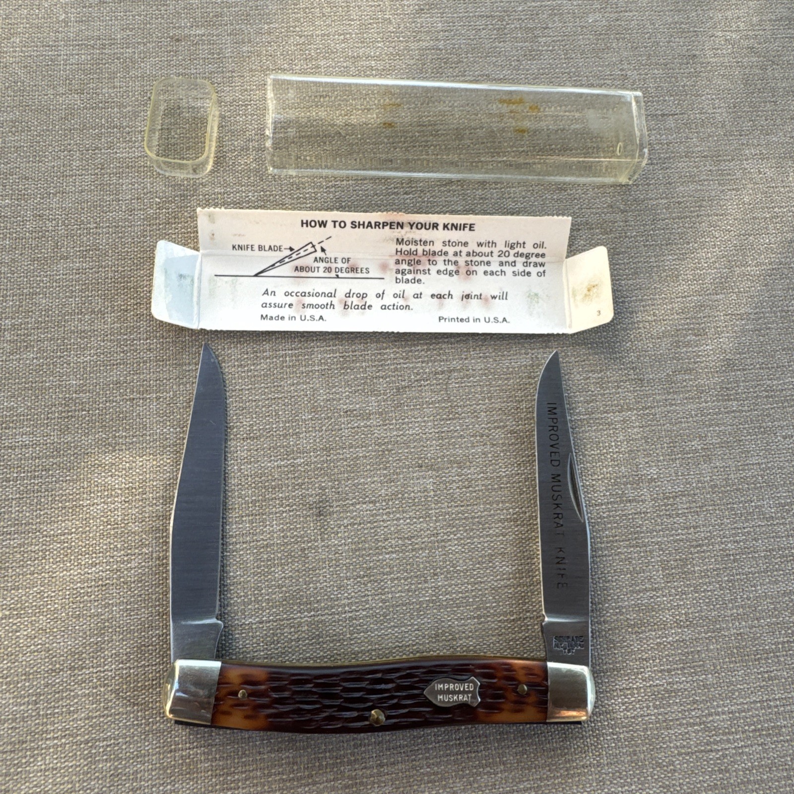 VTG 1970s Schrade NY USA 787 Improved Muskrat Pocket Knife Original Box Papers