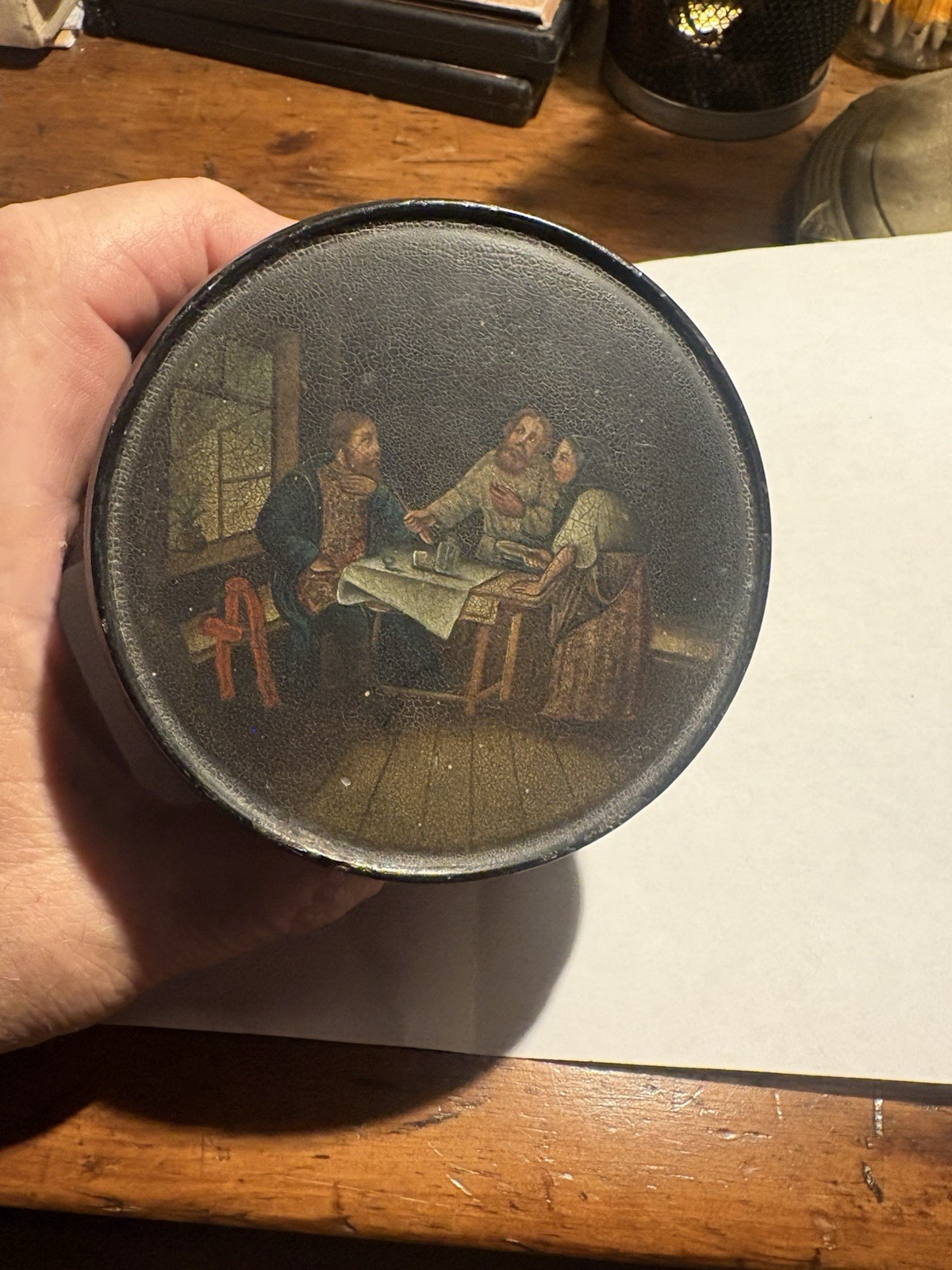 c. 1885 Vishnyakov Hand Painted Russian Paper Mache Lacquer Humidor Jar
