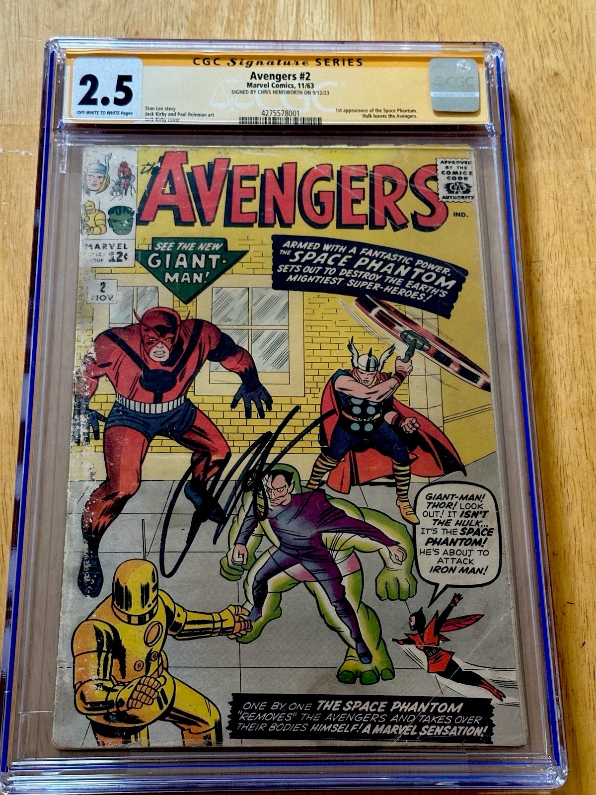 1963 AVENGERS #2 SIGNED/autographed By CHRIS HEMSWORTH /THOR CGC 2.5 Marvel 1963 AVENGERS #2 SIGNED/autographed By CHRIS HEMSWORTH /THOR CGC 2.5 Marvel