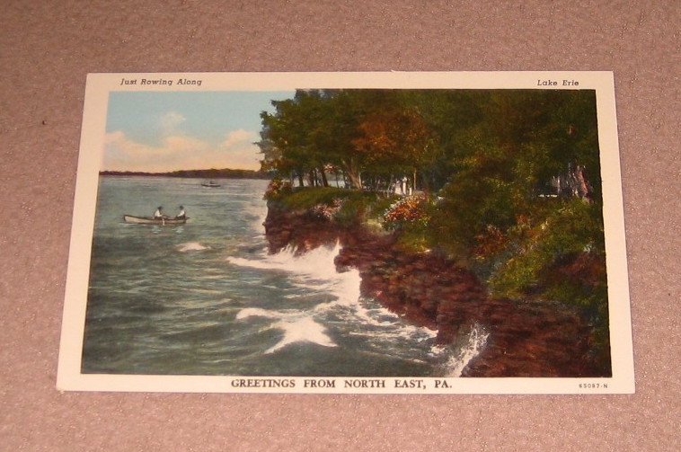 North East PA Postcard Greetings From Lake Erie Men Row Boat Pennsylvania North East PA Postcard Greetings From Lake Erie Men Row Boat Pennsylvania