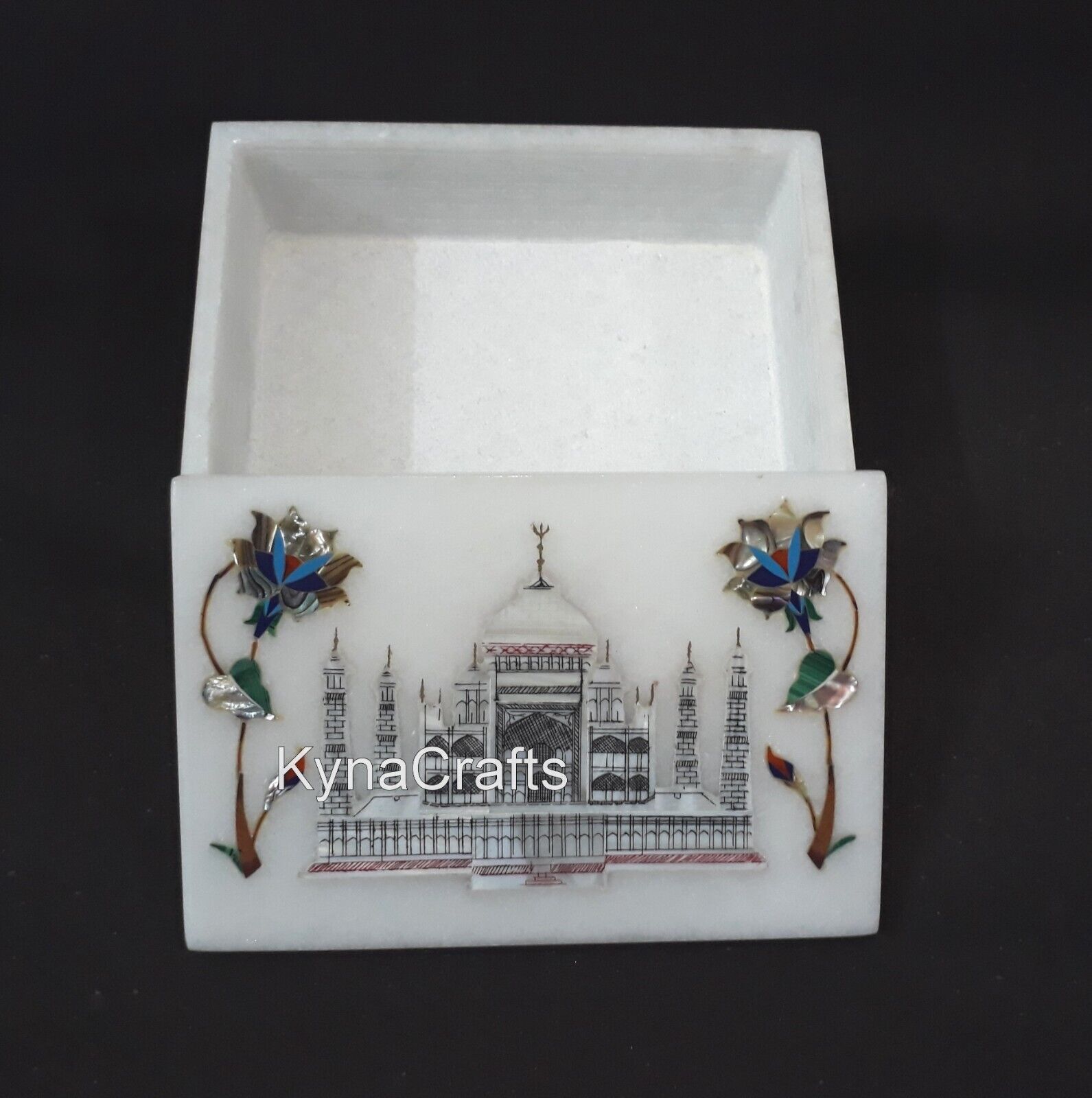Symbol of Love Inlay Work Handmade Box White Marble Jewelry Box from Vintage Art
