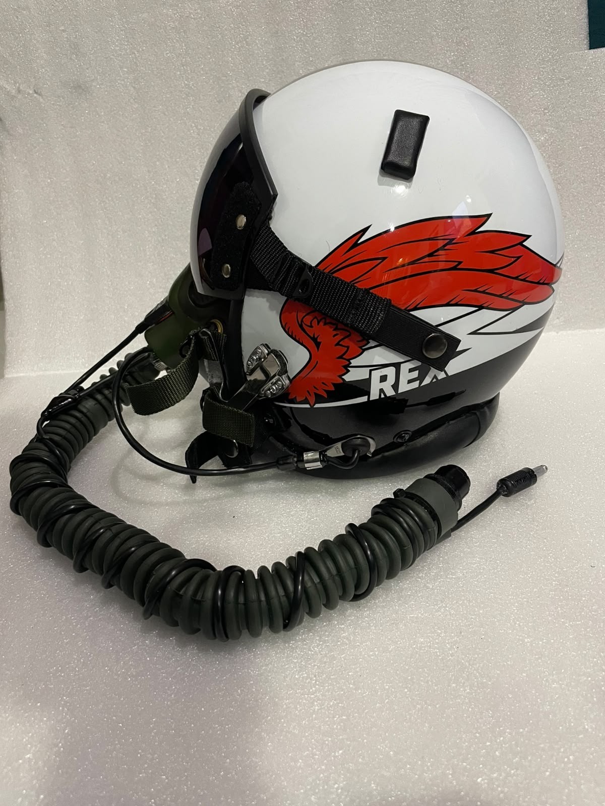 HGU-55 CUSTOM REX PILOT HELMET W/LEATHER EDGEROLL+MASK OXY REPLICA HGU-55 CUSTOM REX PILOT HELMET W/LEATHER EDGEROLL+MASK OXY REPLICA