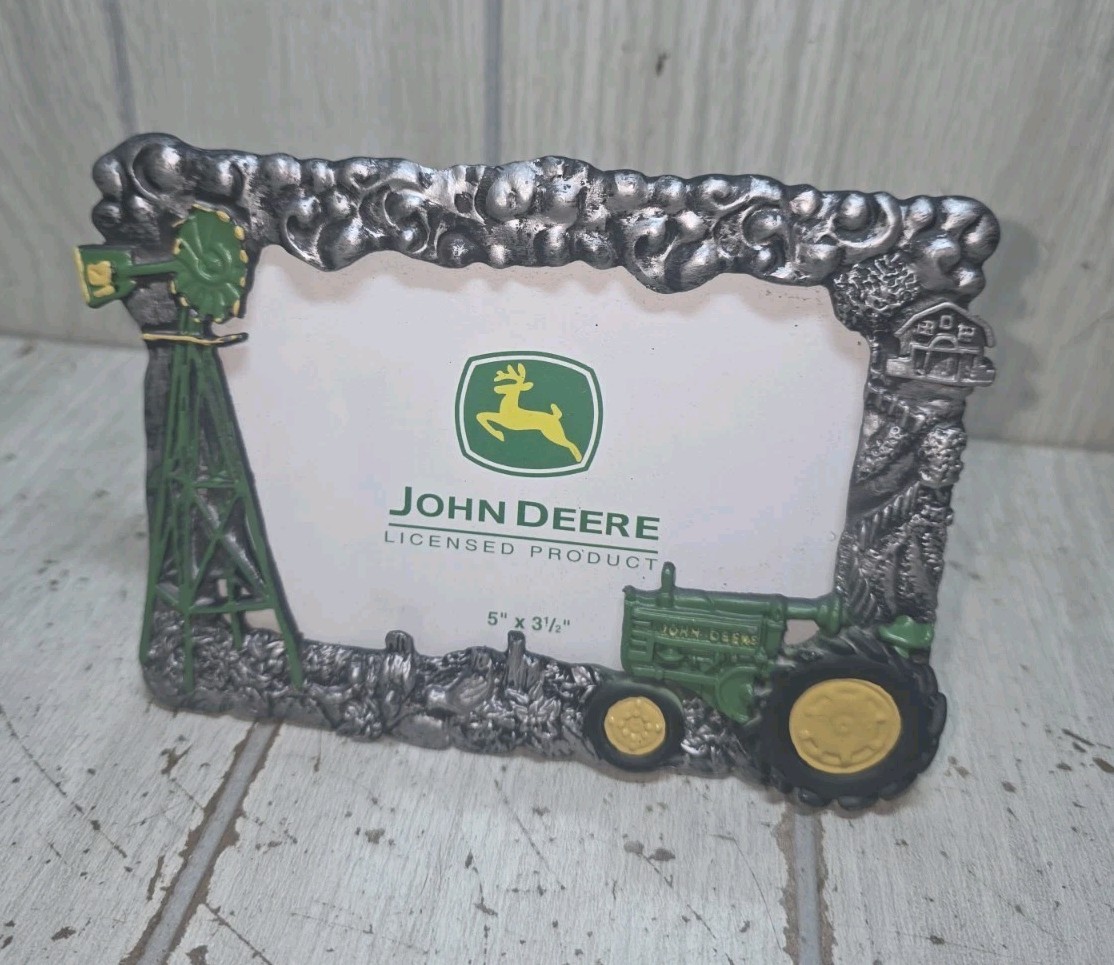 Vtg Pewter John Deere Tractor Picture Frame Enamel 5"x3.5" Collectors Memories Vtg Pewter John Deere Tractor Picture Frame Enamel 5"x3.5" Collectors Memories