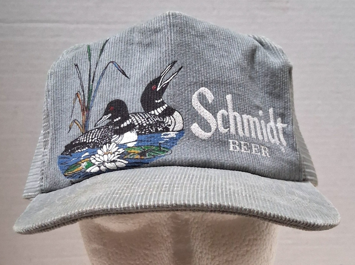 Vintage Schmidt Beer - Corduroy Trucker Cap Hat - w/ Loons - Spartan - USA Made Vintage Schmidt Beer - Corduroy Trucker Cap Hat - w/ Loons - Spartan - USA Made
