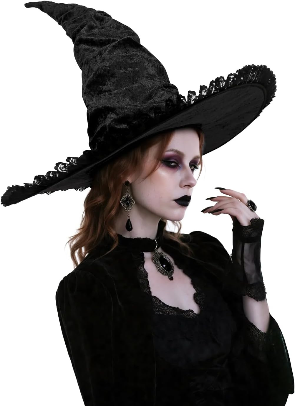 Black Wicked Witch Hat Lace Witches Hats Velvet Ruched Witch Hat Halloween Co... Black Wicked Witch Hat Lace Witches Hats Velvet Ruched Witch Hat Halloween Co...