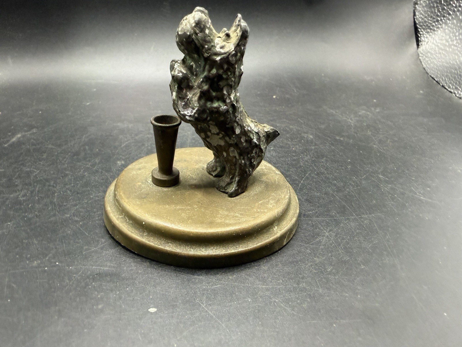 Antique Cast Metal Scottie Dog Desk Pen Holder Stand Brass Base Vintage Antique Cast Metal Scottie Dog Desk Pen Holder Stand Brass Base Vintage