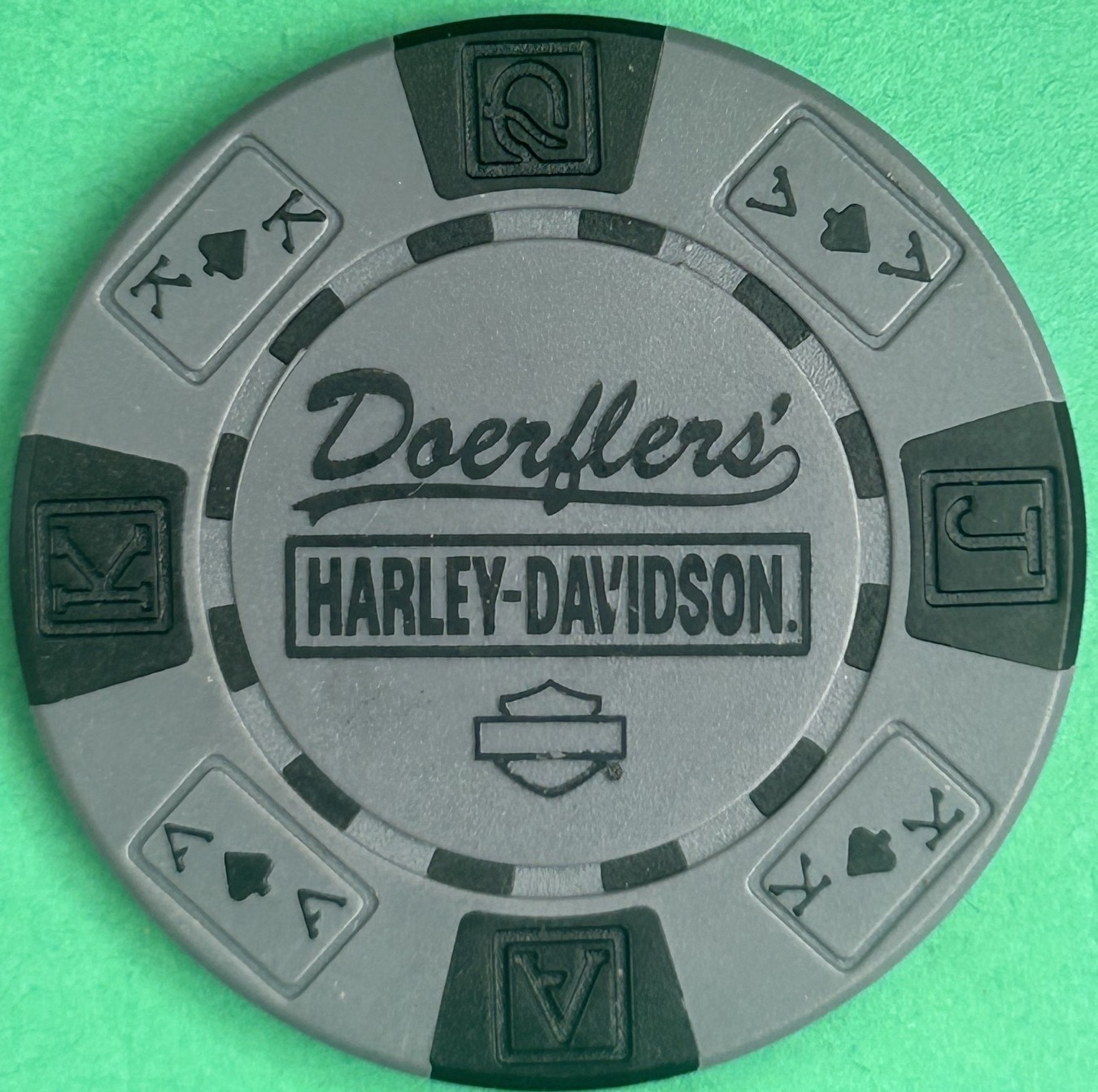 Harley Davidson A/K/Q/J Poker Chip from Doerfler HD in Hays, Kansas CLOSED Harley Davidson A/K/Q/J Poker Chip from Doerfler HD in Hays, Kansas CLOSED