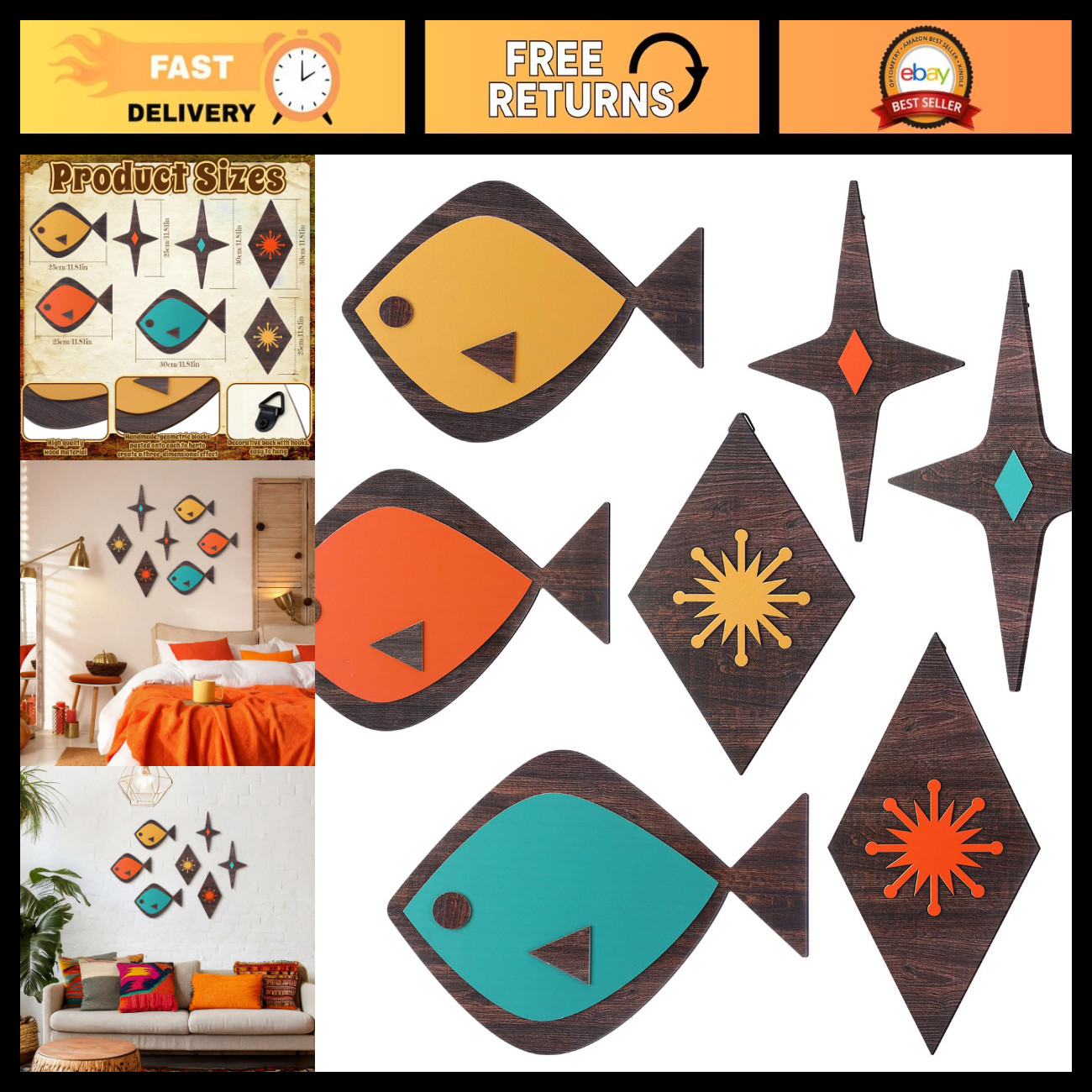 Youyole 7 Pcs Mid Century Modern Wall Art Abstract Fish Wall Decor Retro Atomic Youyole 7 Pcs Mid Century Modern Wall Art Abstract Fish Wall Decor Retro Atomic