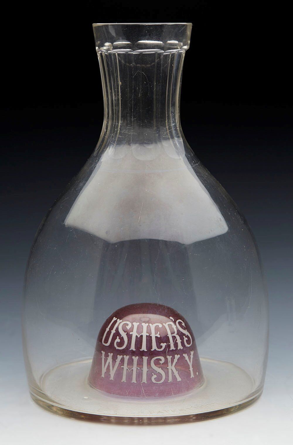 ANTIQUE USHER'S WHISKY ADVERTISING WATER CARAFE 19TH C.