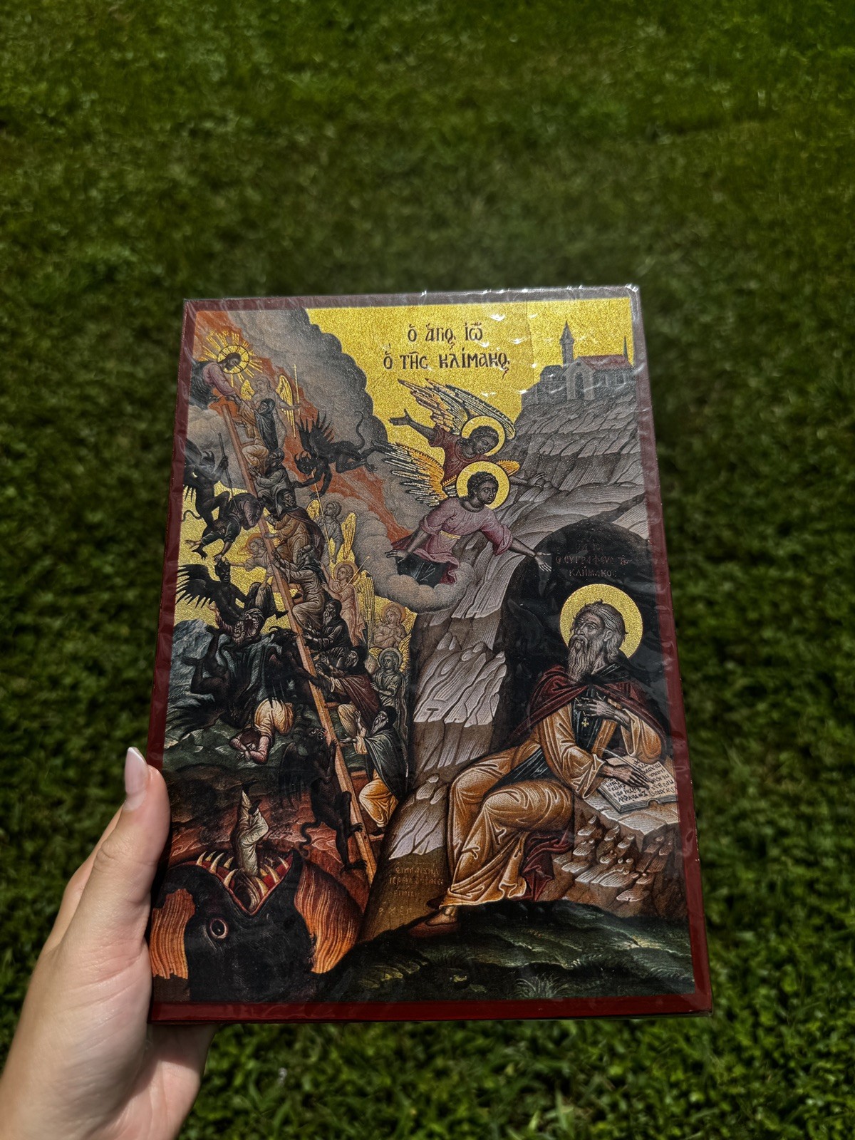 Ladder of Divine Ascent Orthodox Icon Flat Wood 18kt Gold Leaf