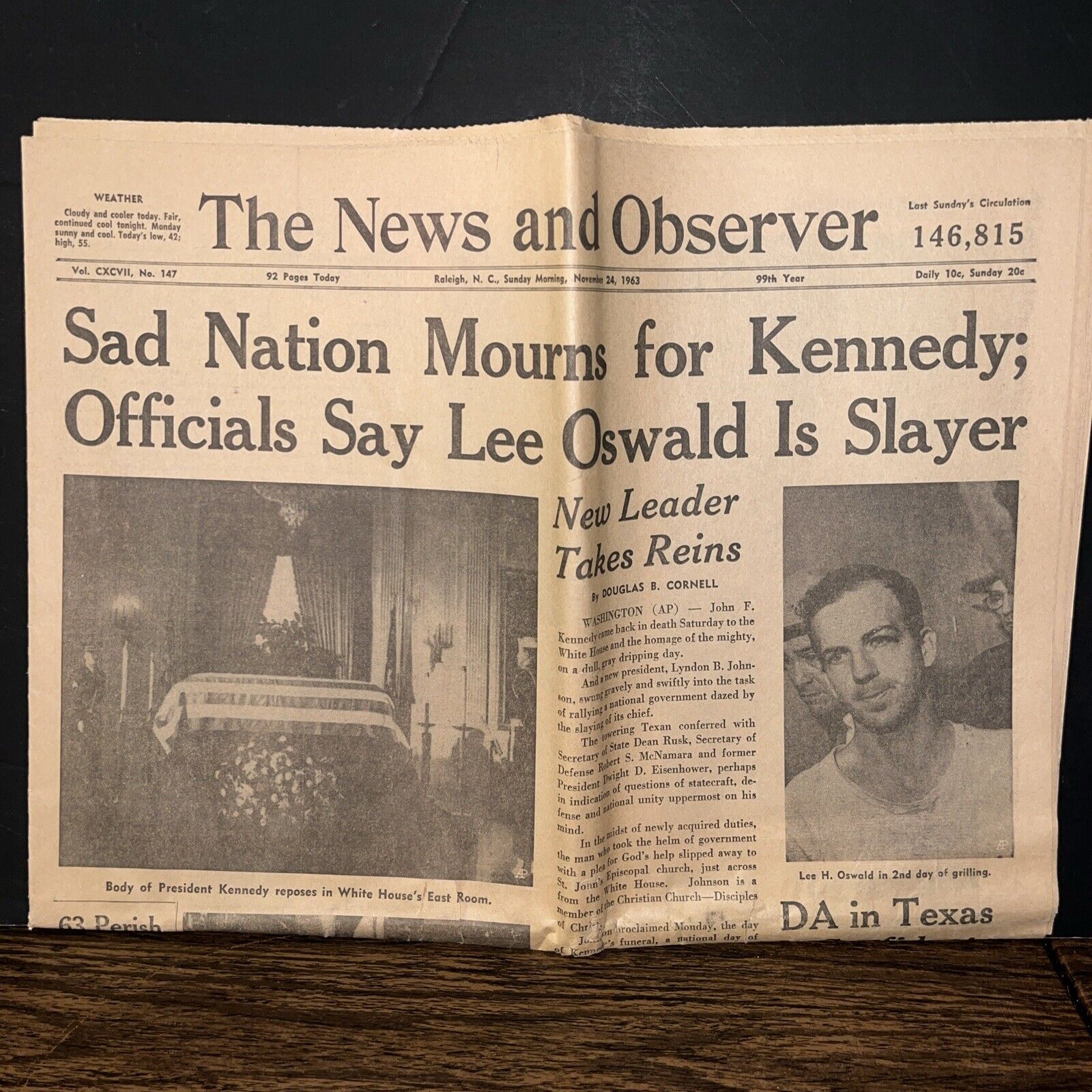 John F Kennedy Assassination “Oswald Is Slayer” Newspaper November 24 1963 NC