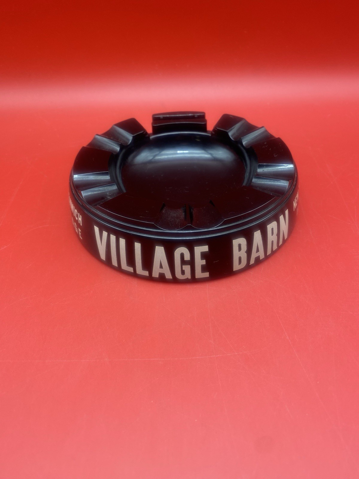 Vintage 1950s VILLAGE BARN Greenwich Village NYC Bakelite Ashtray By Eagle Mfg Vintage 1950s VILLAGE BARN Greenwich Village NYC Bakelite Ashtray By Eagle Mfg