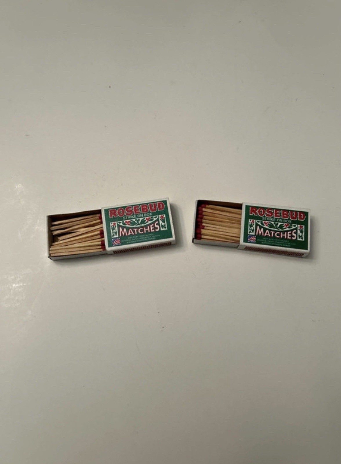 Set of 2 Vintage 1970s Rosebud Strike on Box Safety Matches | Retro Collectibles