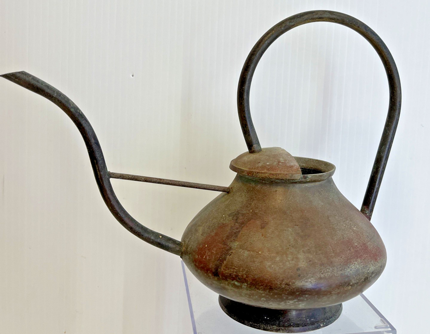 Vintage Sculptural Brass & Copper Watering Can Natural Verdigris Patina Vintage Sculptural Brass & Copper Watering Can Natural Verdigris Patina