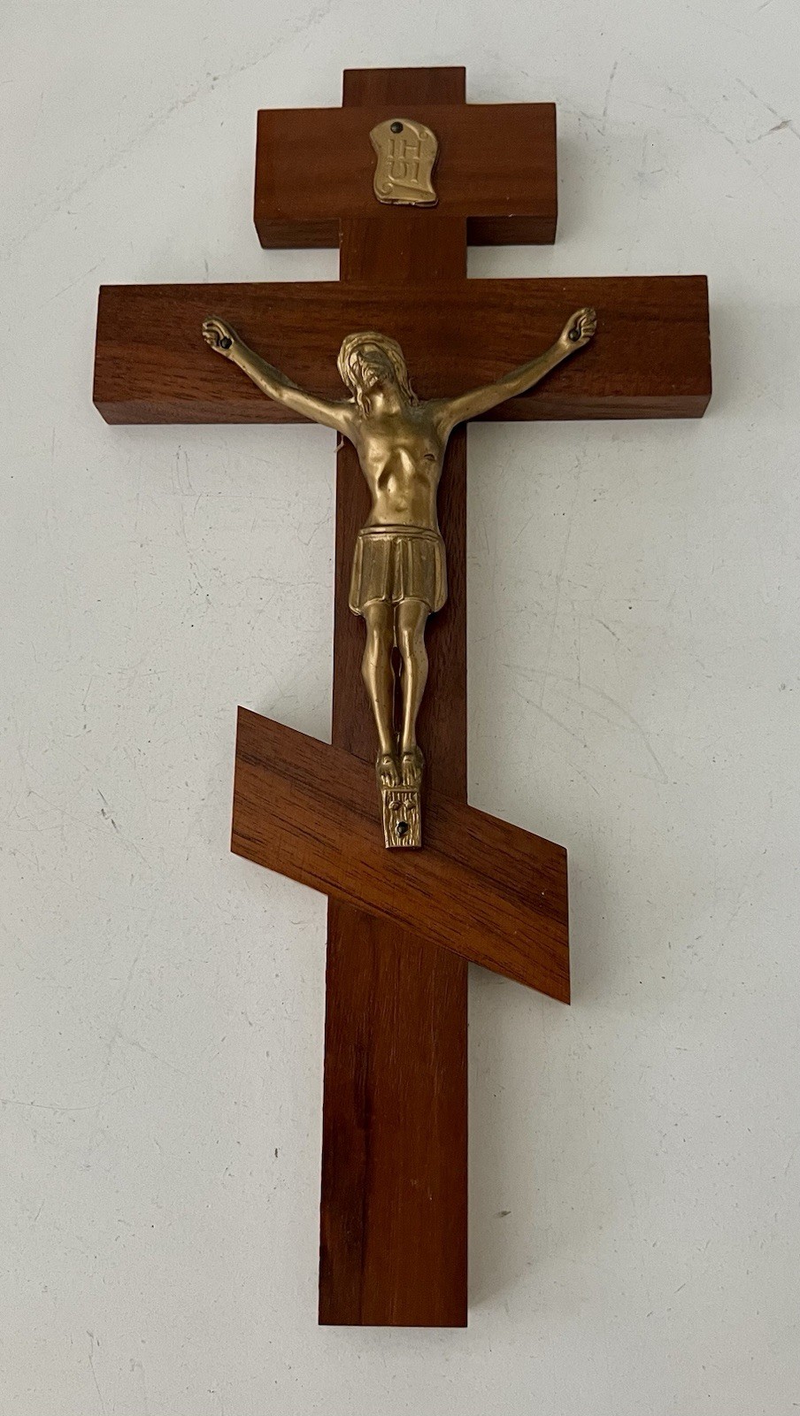 Wood Orthodox Jesus on Cross Wall Hanging Semi Antique 12" Wood Orthodox Jesus on Cross Wall Hanging Semi Antique 12"