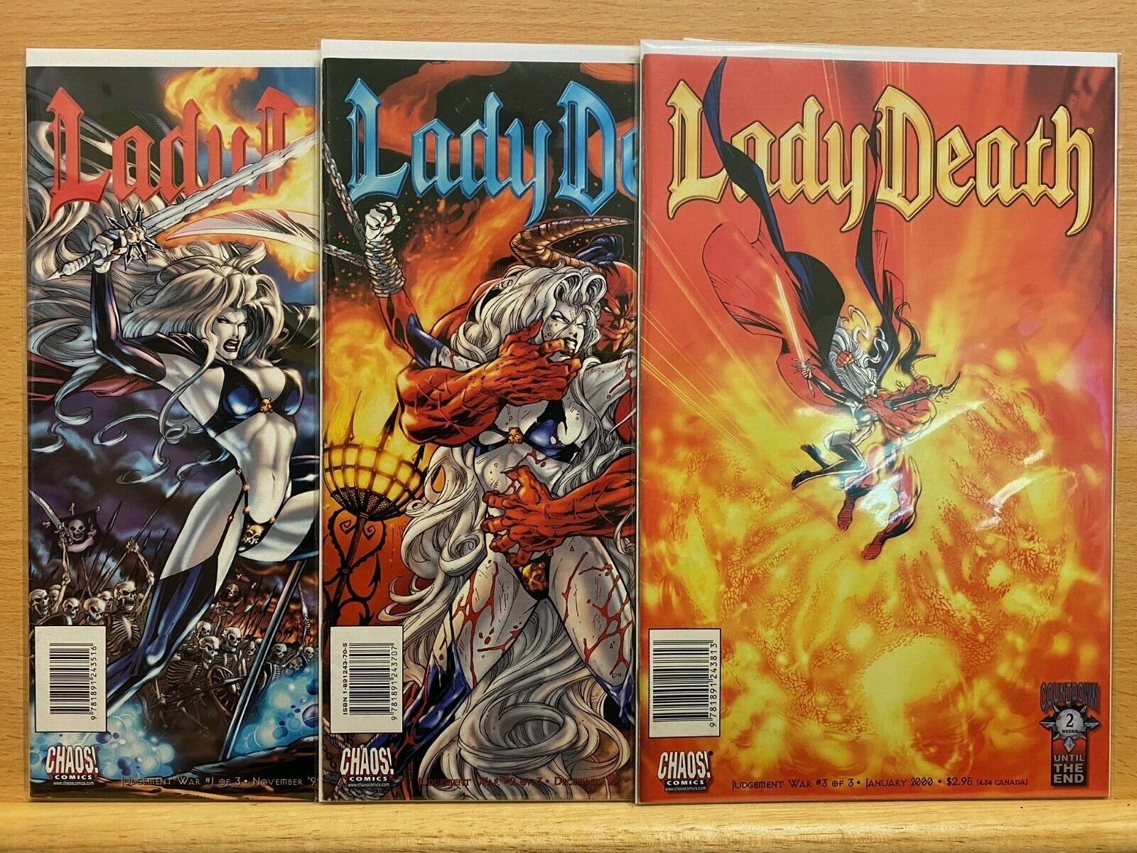 Lady Death Judgement War 1 thru 3 Lot Chaos Comics 1999 Excellent condition