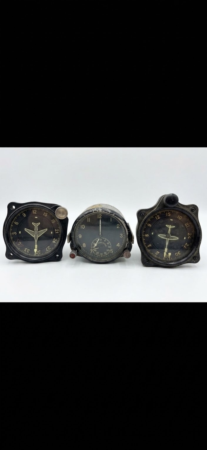 Set of 3 original vintage Soviet Air Force cockpit instruments Set of 3 original vintage Soviet Air Force cockpit instruments
