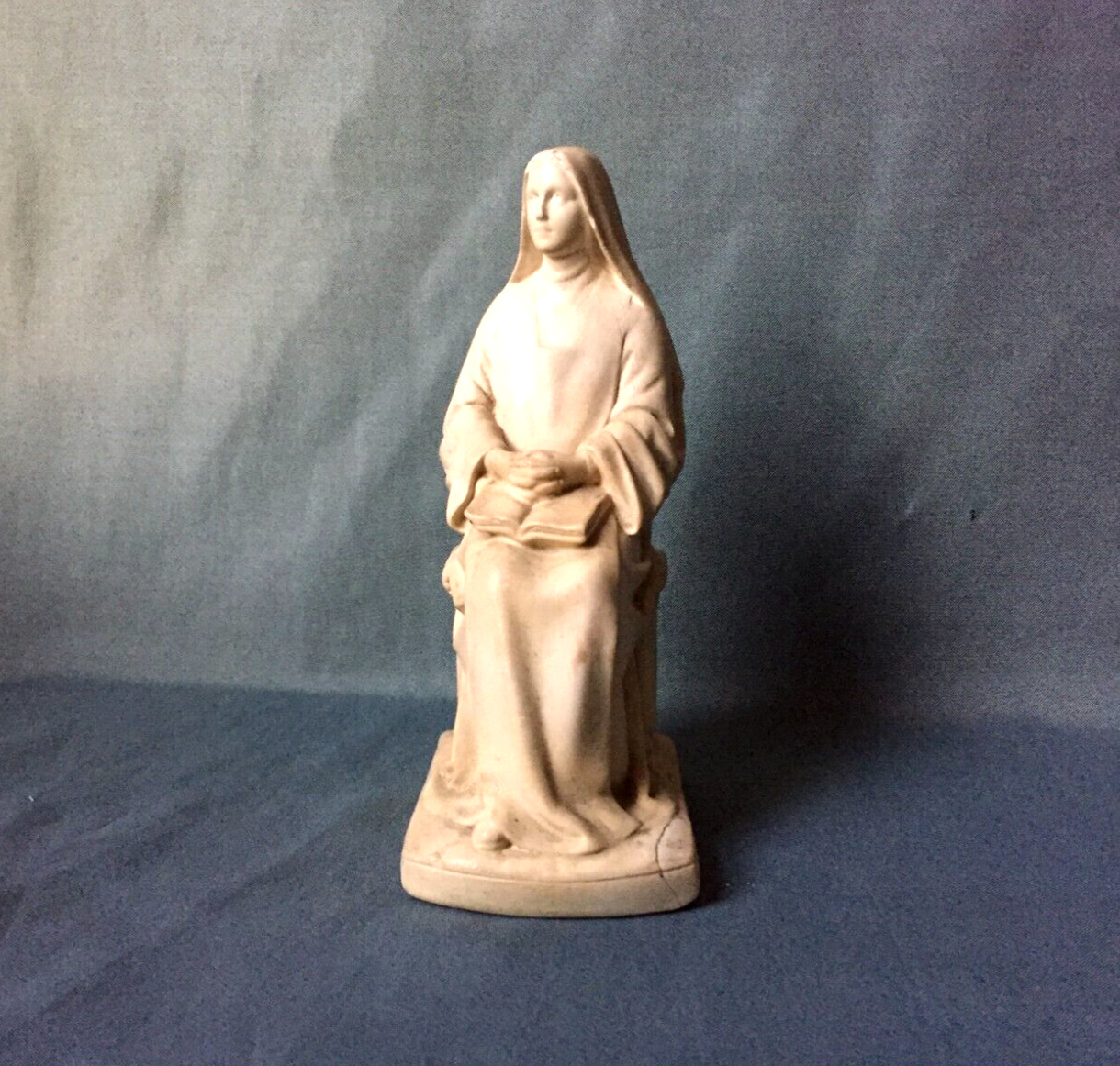 Antique Alabaster Madonna with Book 8”Sculpture Religious Figurine Rare