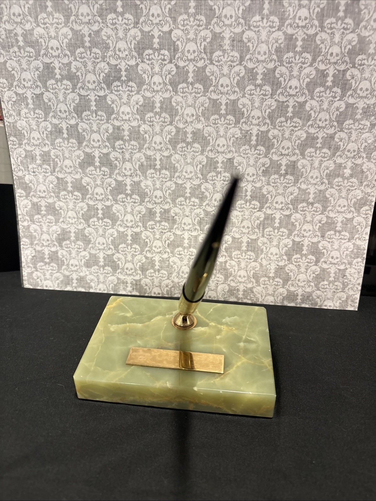 Vintage Shaeffer Fountain Pen Holder Desk Set On Green Marble Onyx Stone Base 
