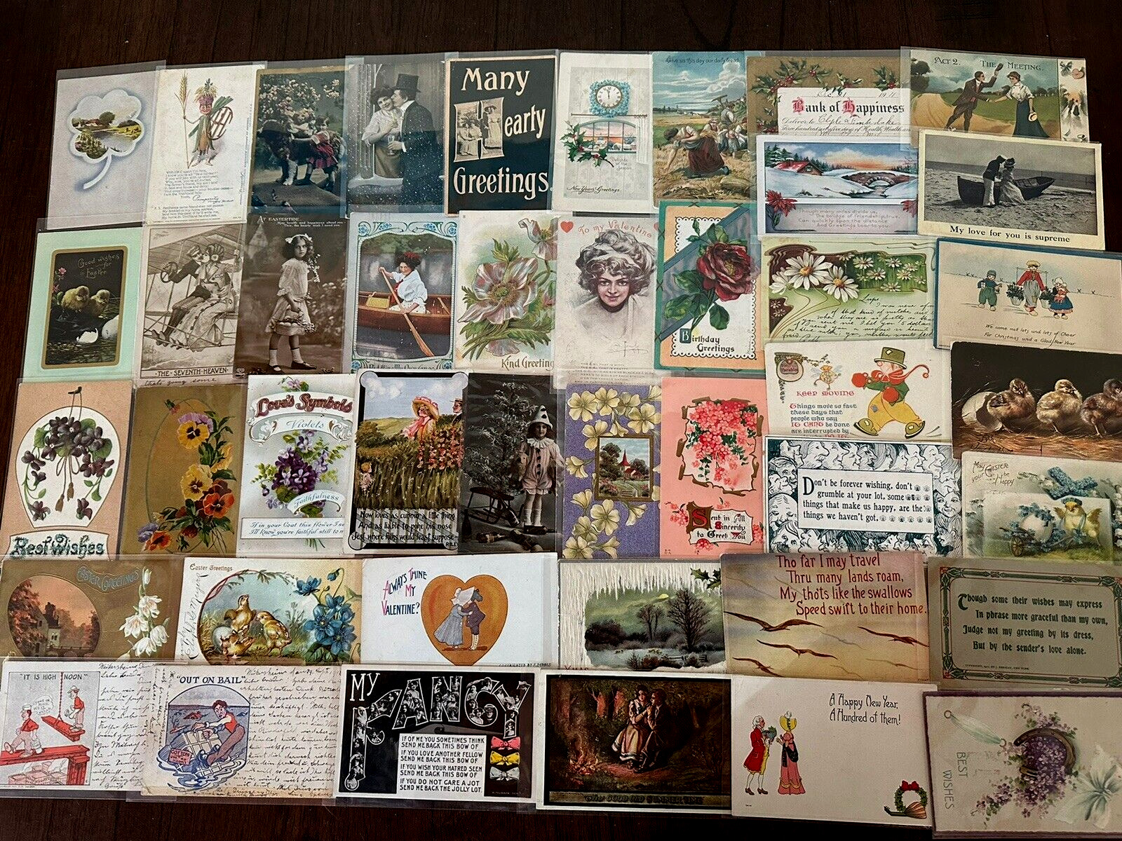 ~Lot of 43 Antique 1900's~Mixed Topics Greetings Postcards~All with stamps-g602