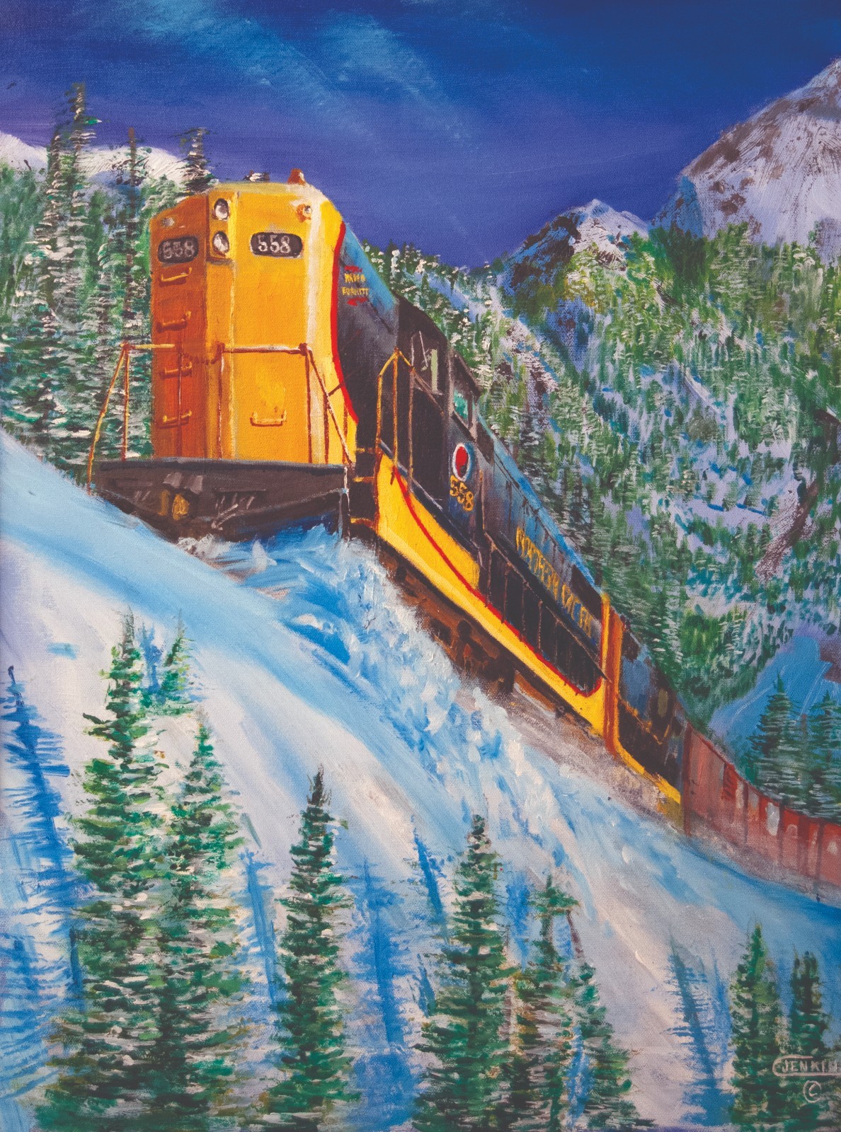 Original Oil Painting Railroad Train Northern Pacific and Snow American Artist Original Oil Painting Railroad Train Northern Pacific and Snow American Artist