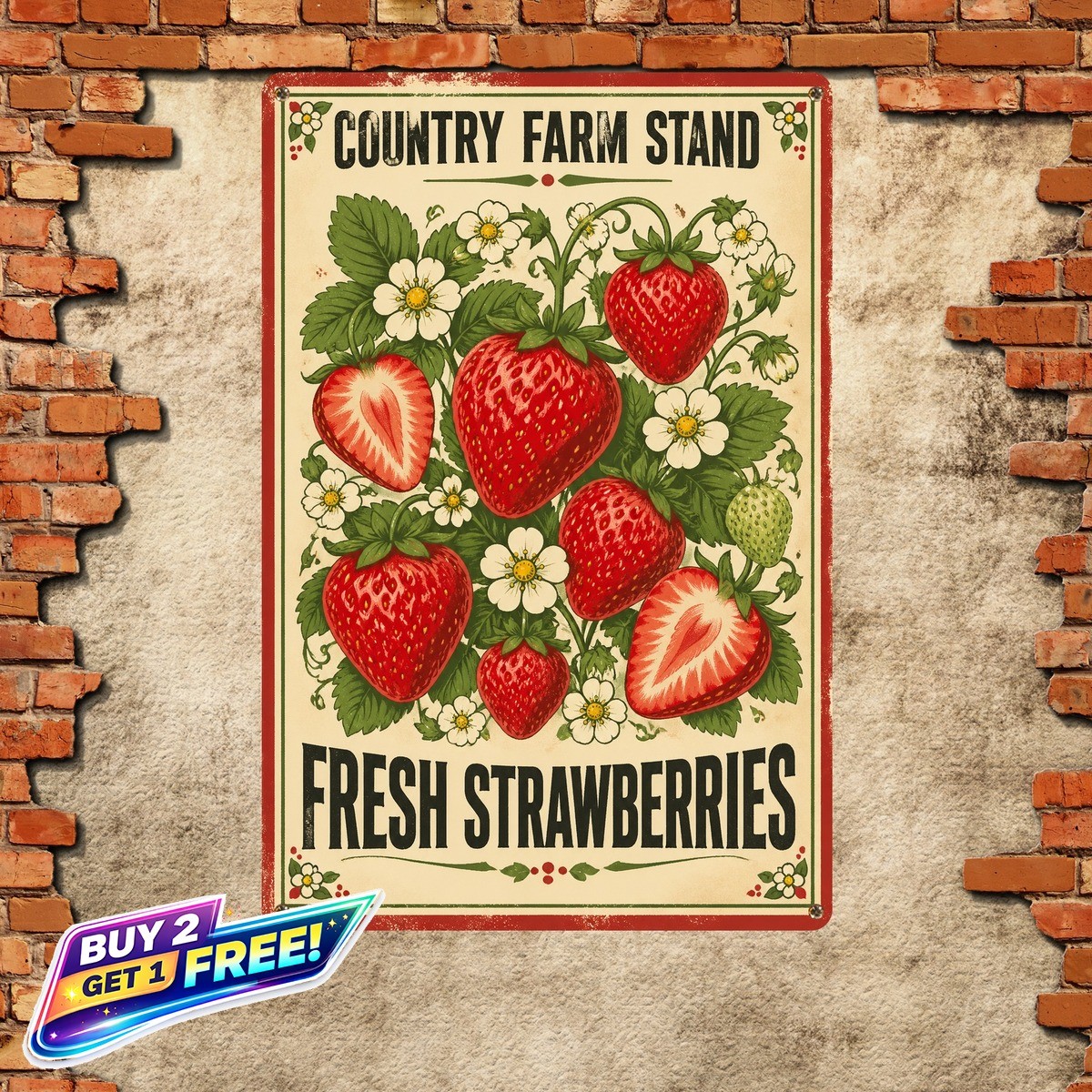Strawberry Fruit Market Retro Metal Sign Kitchen Farmhouse