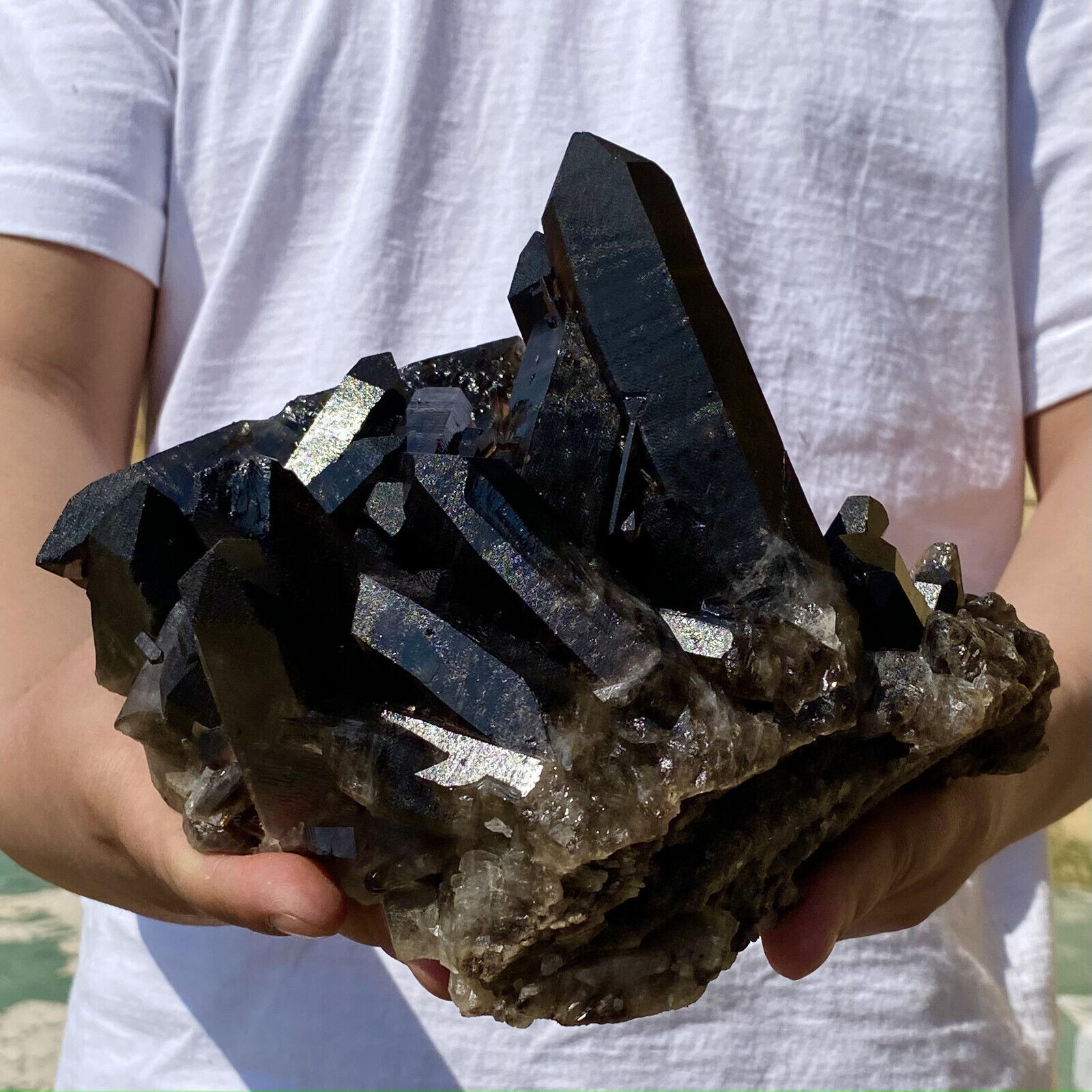 6.2LB Large Natural Smoky Black Quartz Crystal Cluster Raw Mineral Specimen
